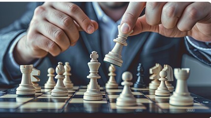 Hand moving chess piece in a strategic game, symbolizing intelligence and competition