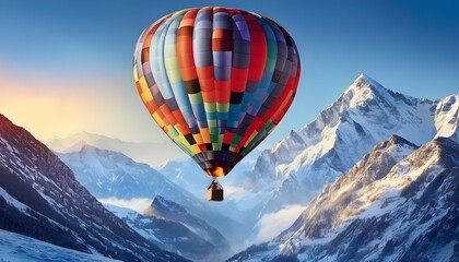 Naklejka premium A Hot Air Balloon flying over the mountains