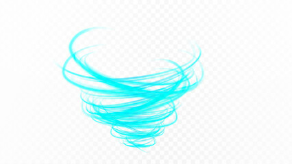 Blue transparent tornado swirl over white squared background. Vector illustration