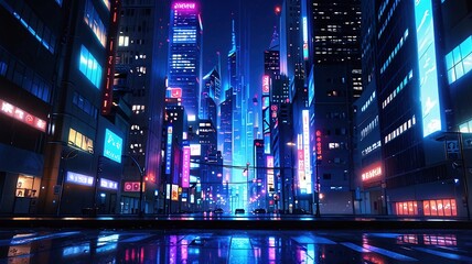 Fototapeta premium neon skyscraper, looks like cyberpunk cars and city