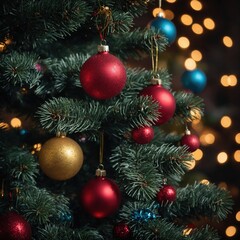 Fototapeta premium Joyful toys enhance the beauty of the festive tree