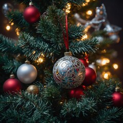 Fototapeta premium Joyful toys fill the branches with cheer