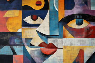 Fototapeta premium Cubist Kaleidoscope: A Vibrant Abstract Portrait of Fragmented Emotions and Geometric Harmony