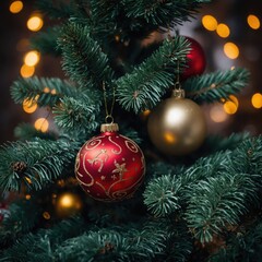Fototapeta premium Joyful toys fill the holiday tree with happiness and love