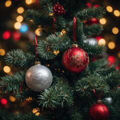 Fototapeta premium Joyful toys fill the holiday tree with magic