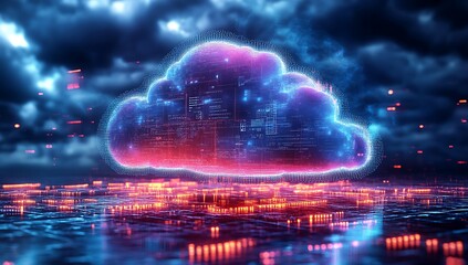 Technology networking and digital communication in business with cloud computing concept web storage for data global social media AI server online binary illustration background modern futuristic