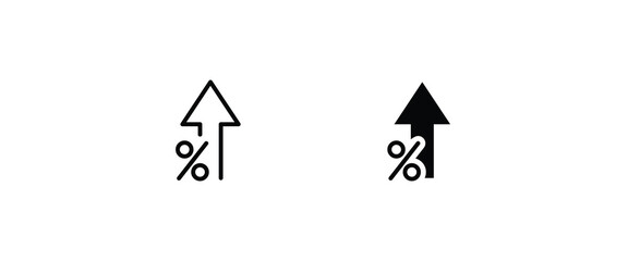 Percentage arrow up, line icon. banking, credit, interest rate, finance money sphere line flat icons set, editable stroke isolated white, linear vector outline illustration, symbol logo design style