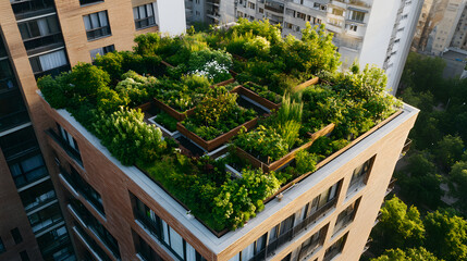 Thriving Rooftop Garden in an Urban Setting: A Green Oasis Promoting Sustainability and City Living