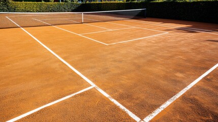 A tennis court's baseline and court markings, outdoor setting with sunny weather, Classic style