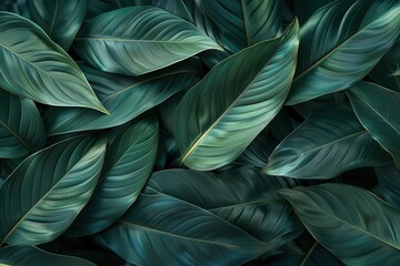Fototapeta premium dark green abstract texture, natural background, tropical leaves in Asia and Thailand,