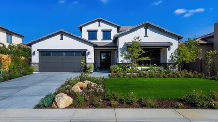 Modern Home with Green Grass and Landscaping