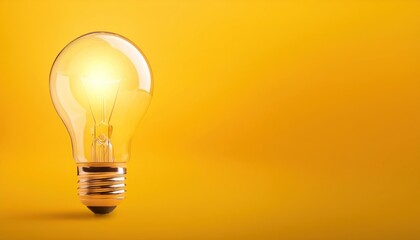 Innovative Ideas 3D Illustration of Glowing Light Bulb on Yellow