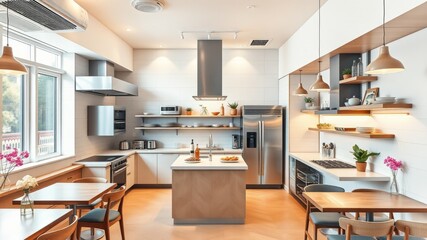 Pristine Commercial Kitchen in Modern Eatery with Ambient Lighting - Food Photography