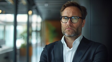 Fototapeta premium Confident businessman with glasses standing in office