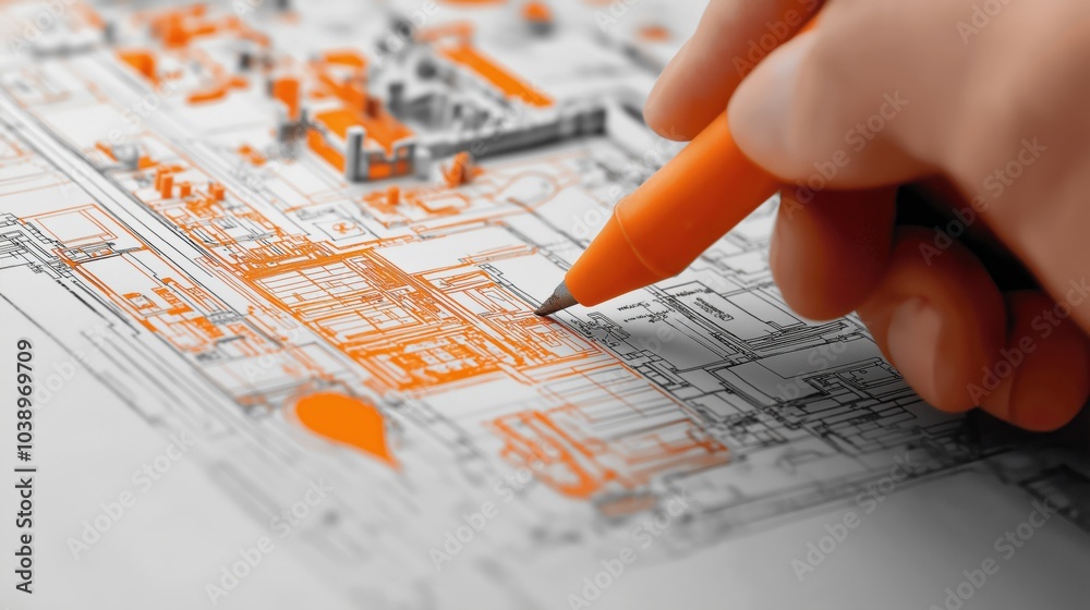 Poster Hand drawing detailed blueprints of a construction project, representing precision and creativity in architectural design and planning, Generative Ai