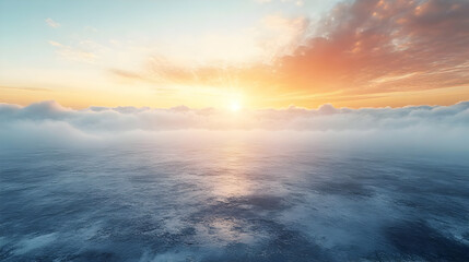 Fototapeta premium Sunset Above the Clouds Sea Realistic Image