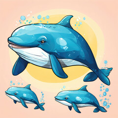 Obraz premium Sea whales illustration in cartoon style.