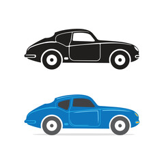 Vintage Car Vector And Silhouette Design In Illustration, Car Silhouette. Blue Color Car Vector Design.