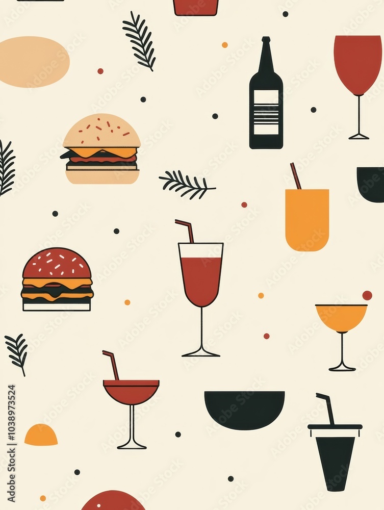 Aufkleber this composition showcases an appealing variety of drinks and burgers on a minimalist backdrop, idea