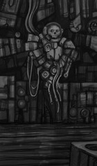 damaged cyborg under repair - digital painting © neurostructure