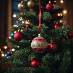 Fototapeta premium New year’s spirit reflected in the tree’s charm