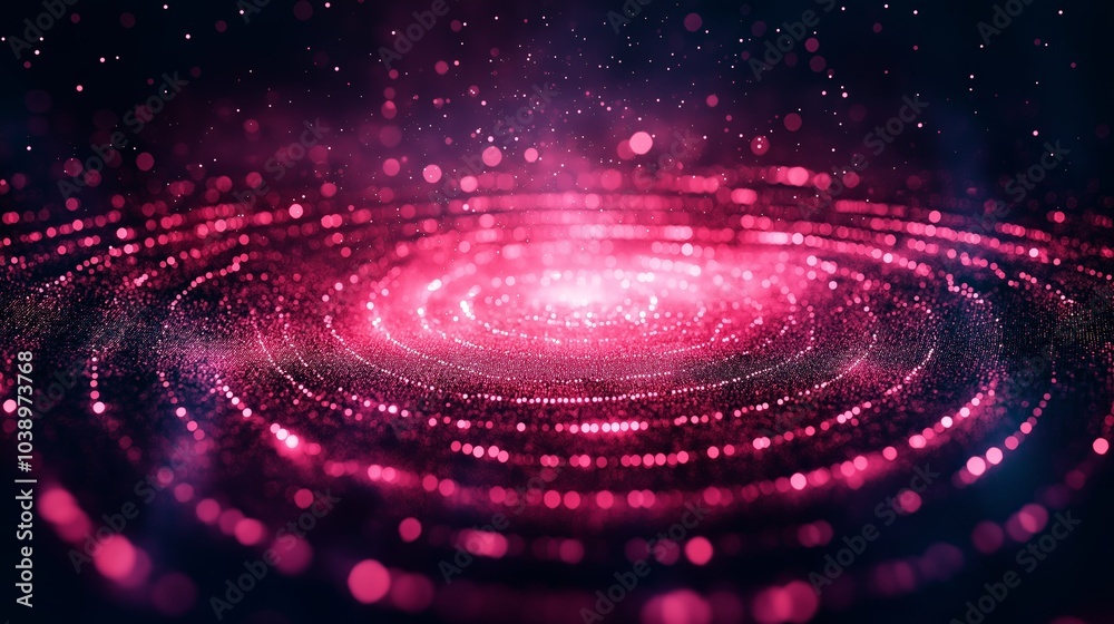 Poster a mesmerizing display of glowing pink circles swirling in a vibrant, abstract pattern, representing 