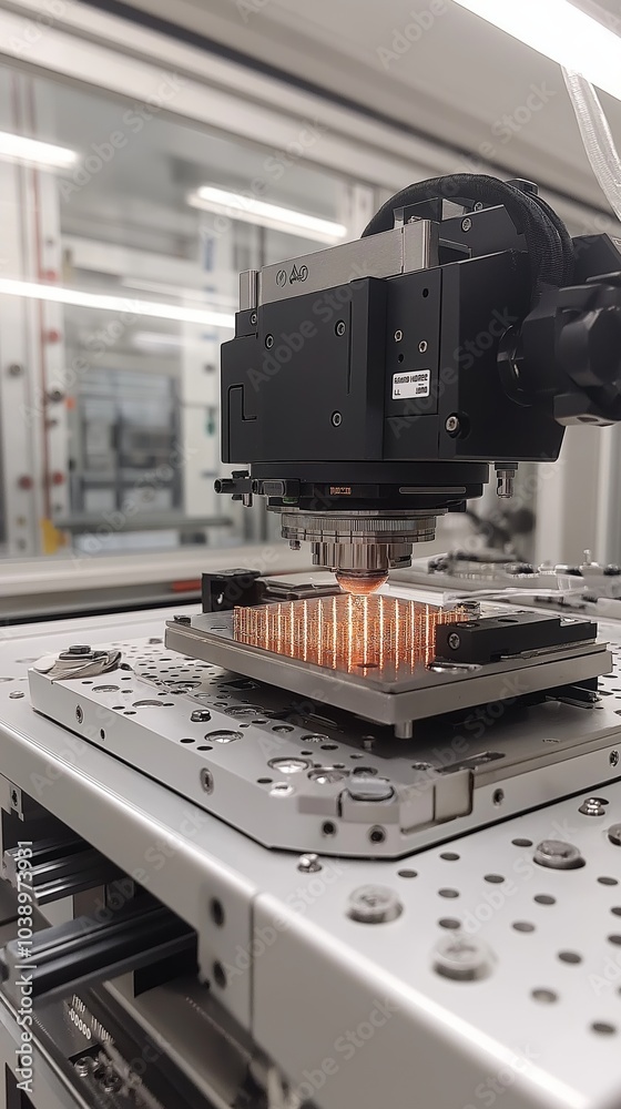 Aufkleber High-tech precision machine processing metal components in an advanced industrial setting, showcasing cutting-edge technology in automated manufacturing, Generative Ai