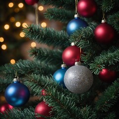 Fototapeta premium New year’s spirit reflected in the tree’s ornaments