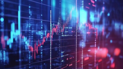 Advanced financial data analytics dashboard with dynamic charts and graphs on a blue digital screen