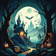 Haunted House Moonlight Path Halloween Scene © AI DESIGN 0