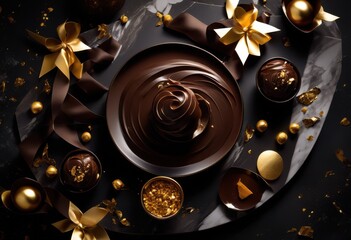 Fototapeta premium exquisite luxury chocolate indulgence resting polished marble surface surrounded elegant dessert accents rich textures, artisan, decadent, elegance, gourmet