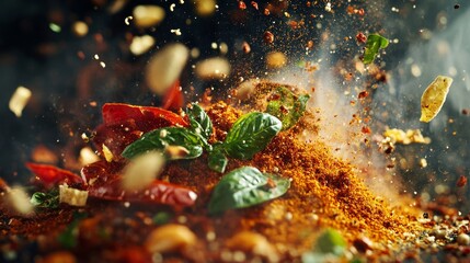 Assorted seasonings. Food background