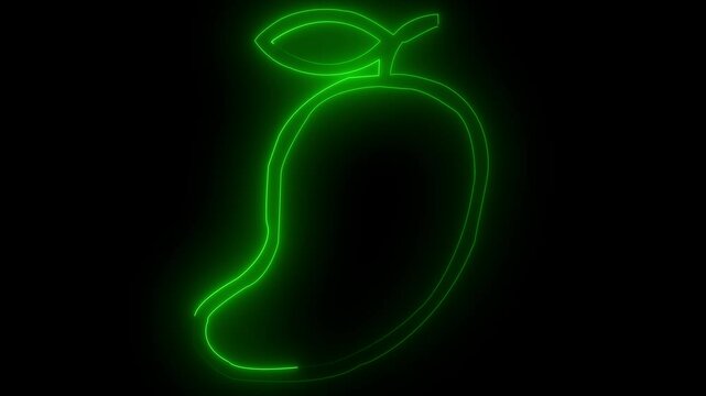  green glowing neon mango icon animation.