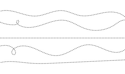 Wavy line, curved dotted line, Path travel dotted line trip dashed trace destination, Set of Wavy Curvy Dotted , Vector Illustration