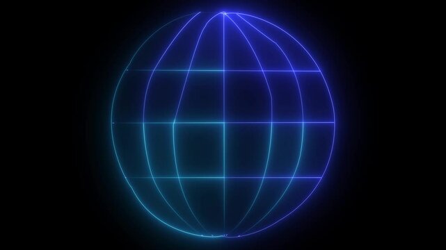 glowing Neon globe icon glowing animation black background. and Animated neon globe symbol video.