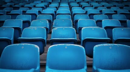 Blue stadium seats arranged in rows at a sports venue ready for upcoming event