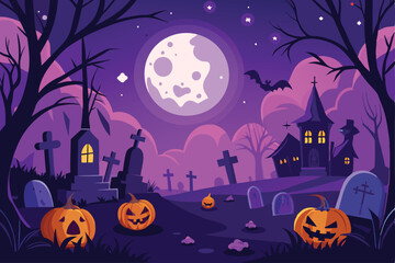 Fototapeta premium Spooky Halloween Graveyard Scene with Pumpkins