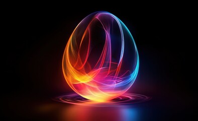 Colorful glowing egg design with vibrant light trails on a black background