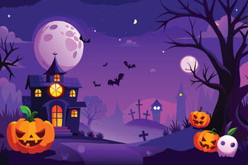 Fototapeta premium Haunted Halloween Night with JackoLanterns
