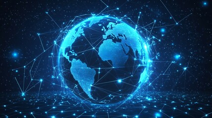Fototapeta premium A Digital Globe Connected by a Network of Lines and Points