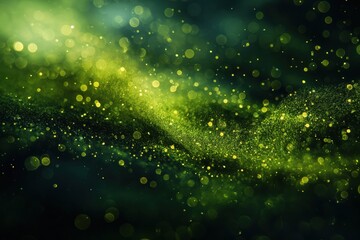 Abstract green particles swirling in a cosmic digital background