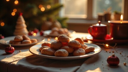 Naklejka premium Cozy holiday evening with freshly baked cookies and festive decorations
