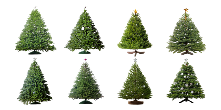 Collection of Evergreen Christmas Trees for Decoration, PNG collection, set bundle, isolate on transparent or white background