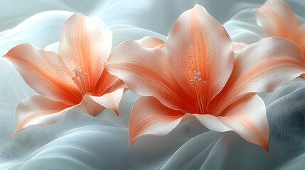 Obraz premium Peach Flower Petals on White Fabric - Abstract Floral Illustration