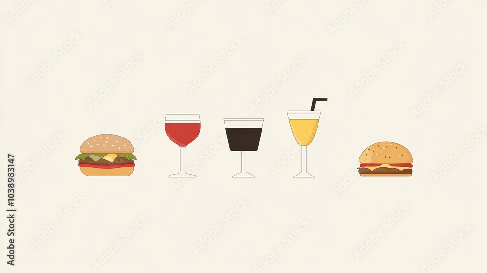 Poster a casual gathering features delicious burgers and an assortment of refreshing drinks on a simple, el