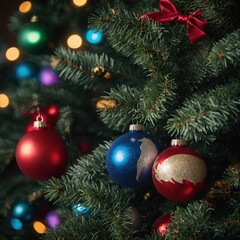 Fototapeta premium New year’s toys sparkle on the tree