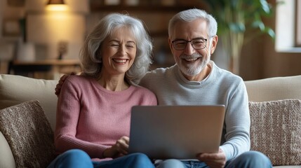 Happy couple enjoying video call at home on a cozy afternoon in their living room