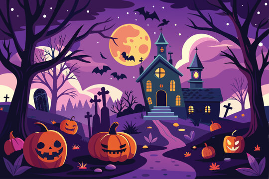 Haunted Churchyard Halloween Night Scene