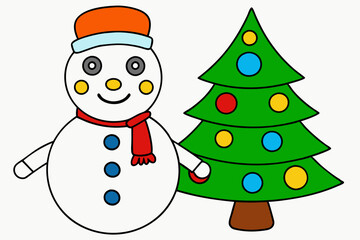 snowman with christmas tree