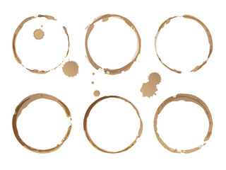 Coffee cup vector stains, Isolated on white coffee stain background, tea ring stamps and splatters Illustration